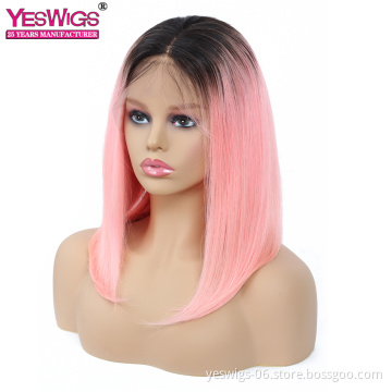 Hot selling 100% Brazilian Human Hair  wig  Unprocessed Virgin Human Hair 1b/pink Straight 13*4 Bob Wig